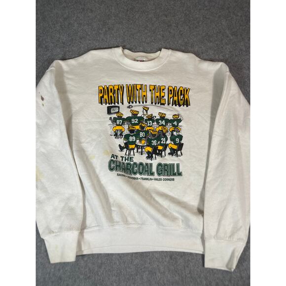 VINTAGE Green Bay Packers Sweatshirt Mens XL White Graphic Pullover NFL Football - Picture 1 of 6